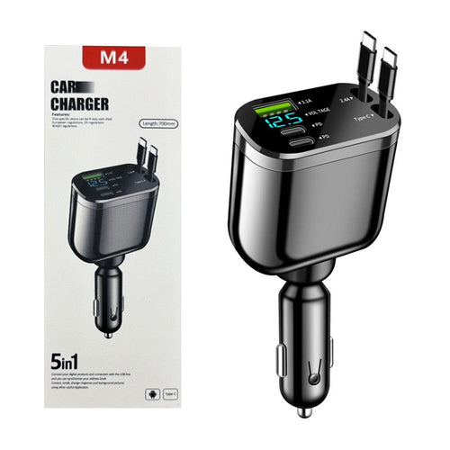 5-in-1 retractable car charger with 66W USB-C fast charging