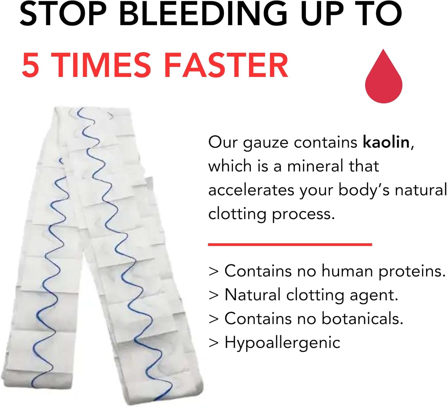 Kaolin Hemostatic Gauze, 2 Pack — Emergency Trauma Dressing