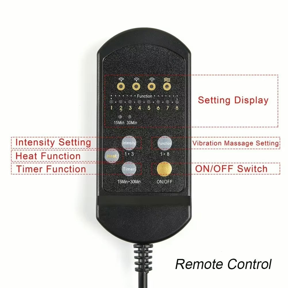 Vibration zones across the back panel of the massage pad