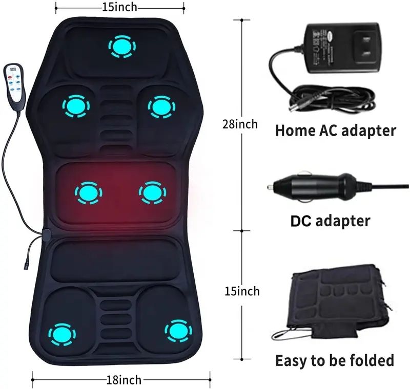 Massage pad fitted to a car seat with the strap secured